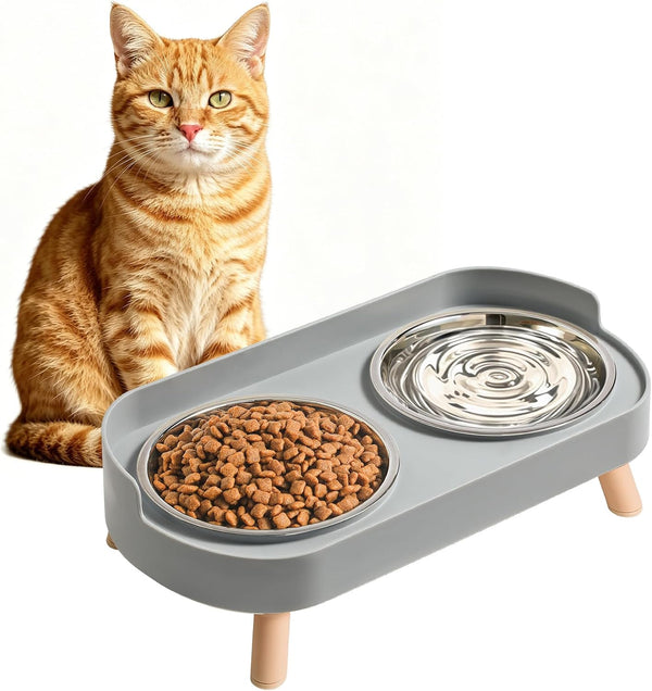 Loejan Elevated Cat Bowls Set - Raised Cat Food and Water Bowl Set with Non Slip Stand - Pet Feeding Station with 2 Stainless Steel Bowls with Splash Proof Guard15