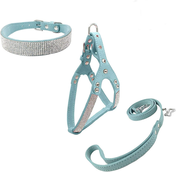 Dog Collar & Harness & Lead Sets Fashion Dog Collar Diamante with Harness & Leashes Comfortable Soft Collar Harness and Leashes Set for Dog - Pink - XS8