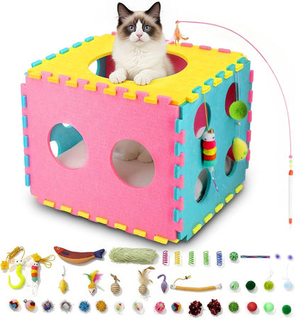 41 Pcs Interactive Cat Toys for Indoor Cats, Kitten Toys with Soft Pillow, Catnip Toys, Chew Rope, Feather Wand, Springs and Balls for Indoor Kittens1