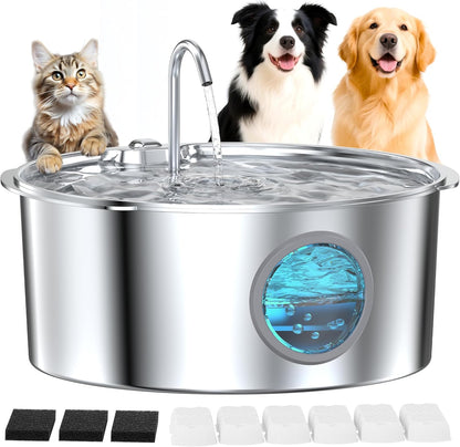 Pet Water Fountain for Large Dogs: Metal Dog Water Fountain - Silent Big Cat Fountains for Drinking - 3.2G/406Oz/12L Water Fountain Dog Bowl inside - GROOKPET Fountains with 6 Filters + 3 Sponges1