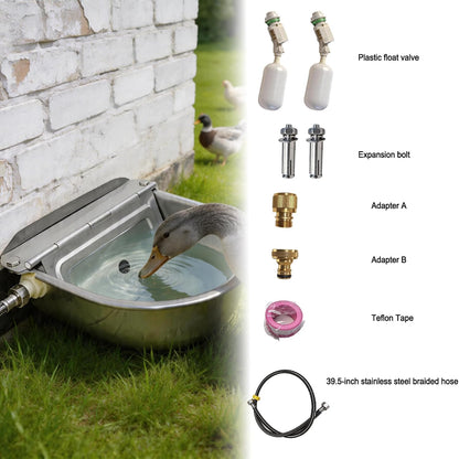 Automatic Water Bowl 304 Stainless Steel Pet Water Dispenser Dog, Feeder Waterer for Large Dogs with 40 Inch Steel Hose, 2 Float Valve, Copper Connector Adapter, 2 Bolts (With Drainage Hole)8