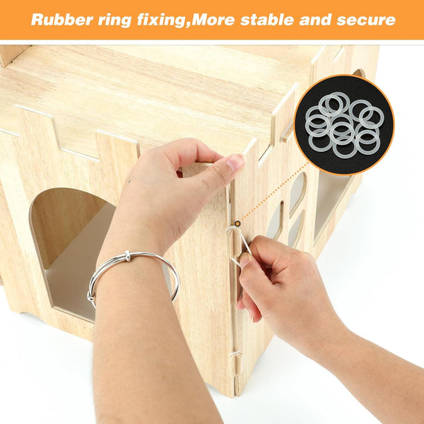 BWOGUE Large Wooden Bunny Hideout,Detachable Rabbit Castle for Small Animal | Wooden Rabbit Hideout, Wooden Rabbit Hideaway, Bunny Houses and Hideouts, Two Doors, 2-Story Play & Rest, Indoor Rabbit3