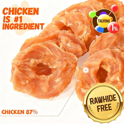Pawmate Dog Treats Chicken Jerky Rings, Rawhide-Free Grain-Free Real Dried Tenders Natural Chicken Breast Dog Chewy Training Snacks for Small Medium Large Dogs Large Pack, 10.6 Oz2