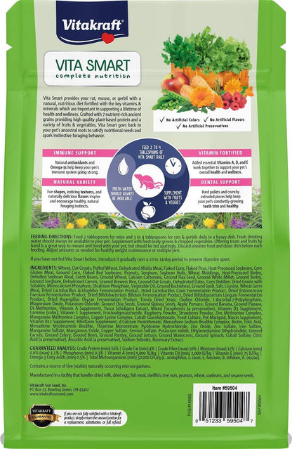 Vitakraft Vita Smart Rat Mouse and Gerbil Food 2 Lb Bag with Wholesome Daily Nutrition Premium Seeds Grains Vegetables Fruits Fortified with Essential Vitamins Minerals for Small Pet Health2