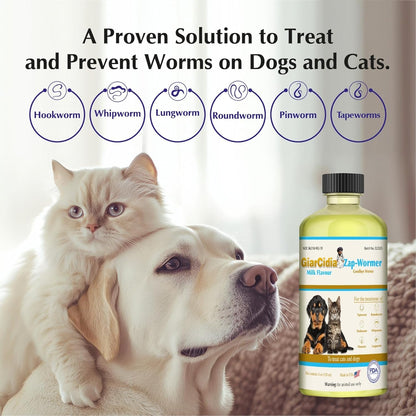 No More Worms in Cats and Dogs- Dewormer for Cats and Dewormer for Dogs - Chicken Flavour 120 Ml / 4 Oz Glass Bottle – Includes 3 Ml Dropper with Cap (Chicken Flavor)2