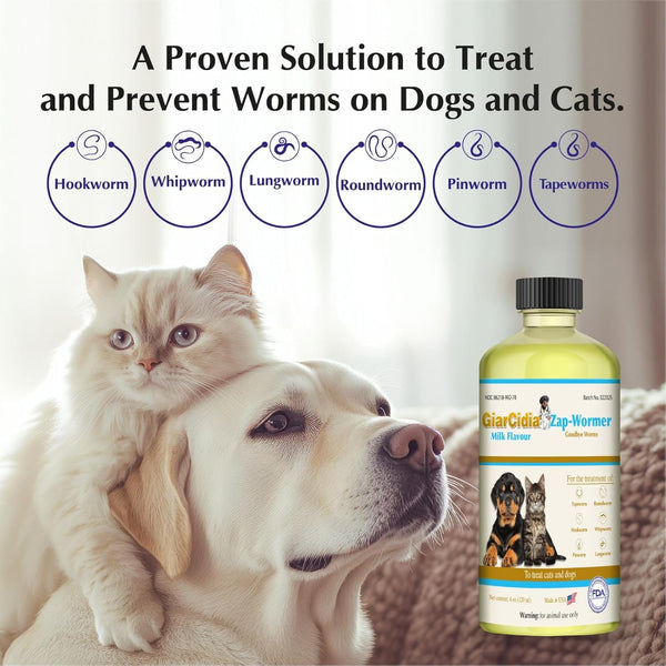 No More Worms in Cats and Dogs- Dewormer for Cats and Dewormer for Dogs - Chicken Flavour 120 Ml / 4 Oz Glass Bottle – Includes 3 Ml Dropper with Cap (Chicken Flavor)2