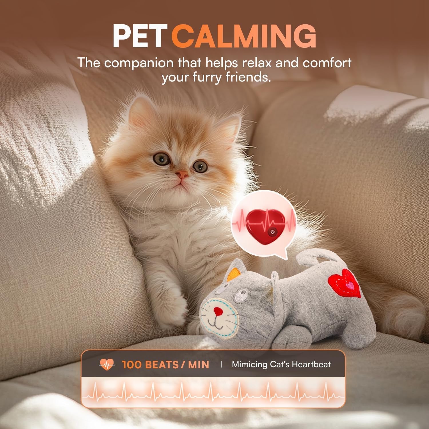 all-for-paws-heartbeat-cat-plush-toy-calming-kitten-companion-with-realistic-heartbeat-anxiety-relief-for-indoor-cats-dogs-pets