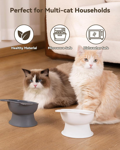 Mateeylife 2 Pack Elevated Cat Food Bowls for Indoor Cats & Kittens | Raised Food and Water Bowl Set, Whisker Friendly & anti Vomit Feeding Pet Bowls, 6 Oz Each, Dishwasher Safe - White & Grey8