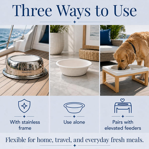 Kinn Kleanbowl Pet Bowl Stainless Steel Frame, 8 Oz (Pack of 1) | Compostable Refills, Spill-Proof Stable, Disposable, Easy Cleaning, No Plastic3