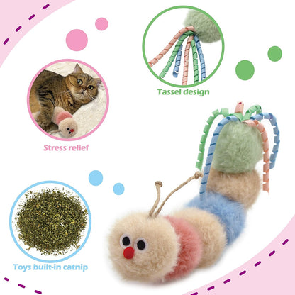 Jumpaws Interactive Natural Catnip Kicker, with Rattle and Ribbon, Bite Resistant, for All Ages Indoor Cat, Soft Caterpillar Kicker, Fluffy Kitten Toy2