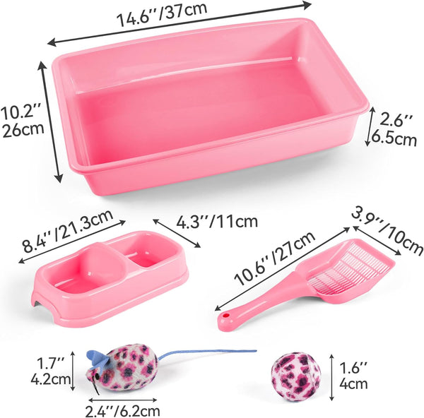 Pink Cat Litter Box Set, Small Cat Kitten Starter Kit with Litter Scoop, Cat Bowl, Kittens Toy; Heated Cat House Indoor, Cats Home with Heated Pad, Cat Houses & Condos, Heater Cat Bed4