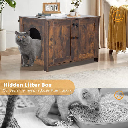 Cat Litter Box Enclosure Furniture, Wooden Cat Bathroom Furniture Storage Cabinet with Removable Divider, Fit Most Cats and Litter Box5