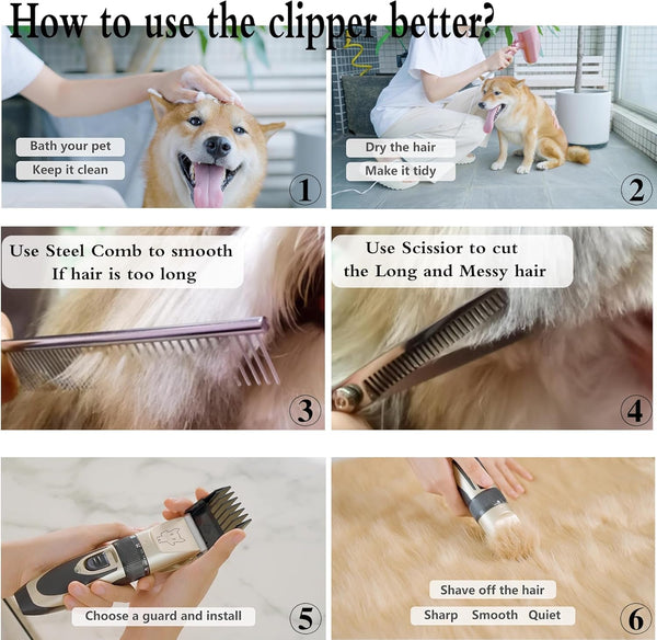 Highdas Dog Clippers for Grooming Low Noise, Cordless Electric Dog Grooming Kit Clippers Rechargeable, Quiet Dog Shaver, Pet Hair Trimmer Kit for Dogs & Cats (Gold)4