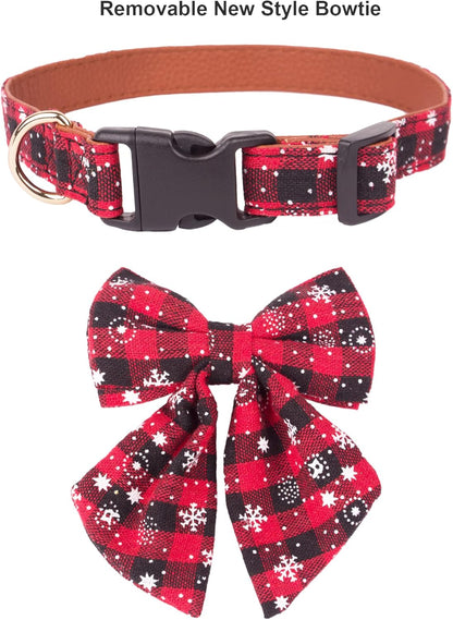 2 Pack Christmas Dog Collar with Bow Tie, Classic Plaid Red Green Dog Collars with Removable Bowtie Christmas Collars for Large Dogs Pets (Large)4