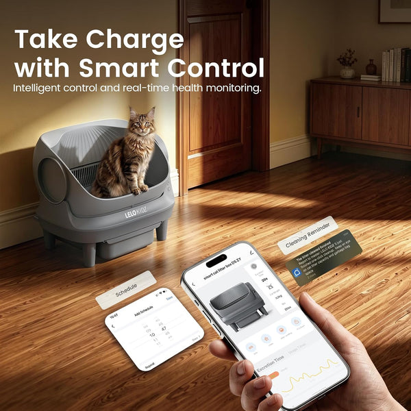 Self Cleaning Litter Box, Open Top 105L Automatic Litter Box for Multiple Cats, App Control, Safety Sensor, Anti-Pinch, Includes Mat & Liner - Gray5