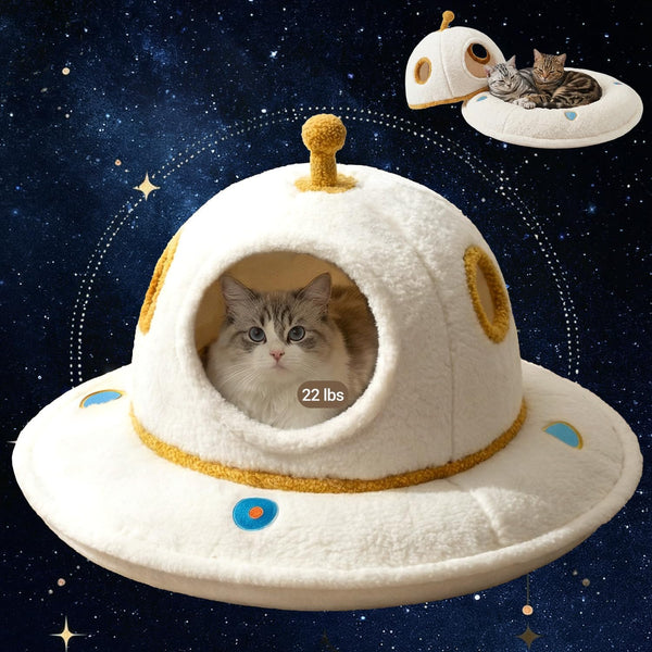 Cat House for Indoor Cats - 2 in 1 UFO Large Cat Bed Cave | Soft Sherpa Fabric, Calming Cozy Hideaway, Removable & Washable Cushion, Spacious for Multi-Cat Families (Up to 25 Lbs)1