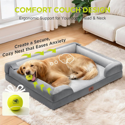 Waterproof Orthopedic Dog Bed for Extra Large Sized Dogs | Memory Foam Pet Bed Sofa with Bolster, Dog Couch with Washable Cover & Non-Slip Bottom, 42X30 Inch, Grey7