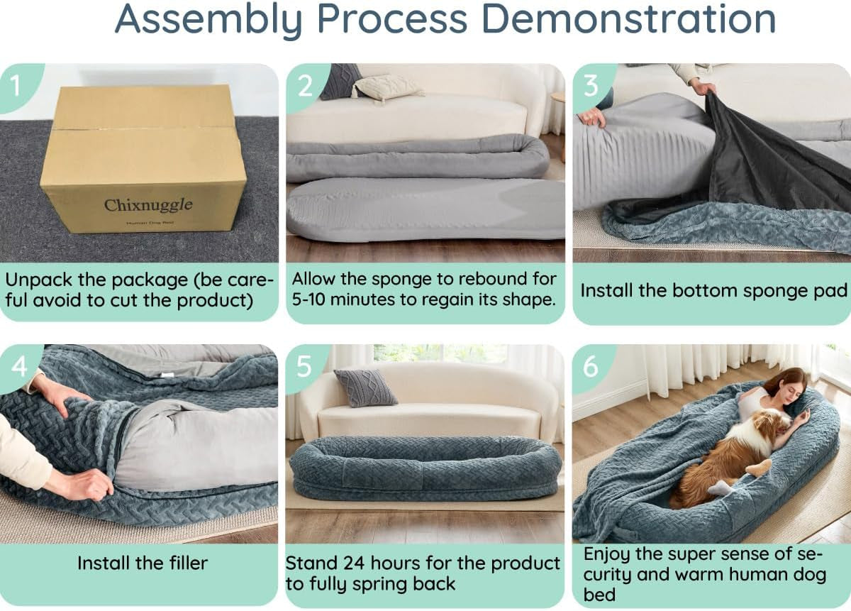 chixnuggle-orthopedic-human-dog-bed-with-faux-fur-washable-cover-blanket-bluish-grey-72-40-10-giant-dog-bed-for-adult-or-extra-large-dogs-egg-crate-foam-non-slip-bottom