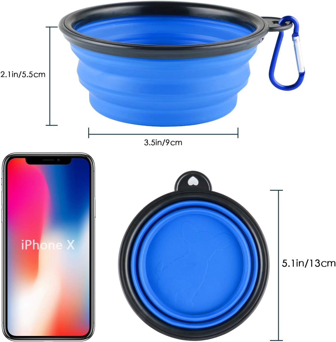 collapsible-silicone-dog-bowls-3-pack-travel-pet-food-water-bowls-orange-green-blue-5-1-in-wide-2-1-in-tall-folds-to-0-5-in-holds-12-oz-water-or-1-5-cups-food-includes-id-tag