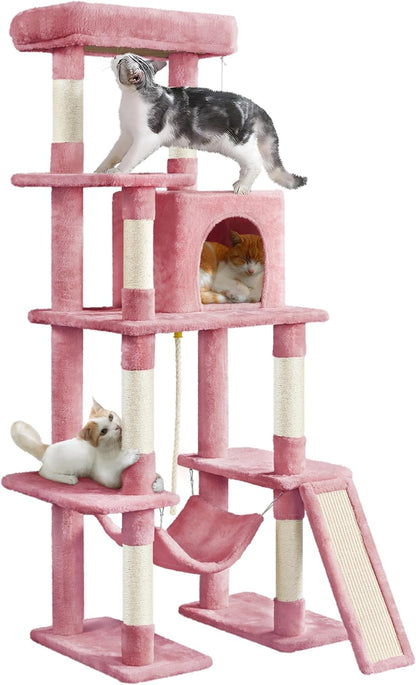 Yaheetech 54In Cat Tree Tower for Large Cats, Multi-Level Condo & Hammock | Sisal Scratching Posts, Roomy Condo Holds up to 22 Lb, a Wide 21-Inch Top Perch Fit Large Cats, Dark Gray16