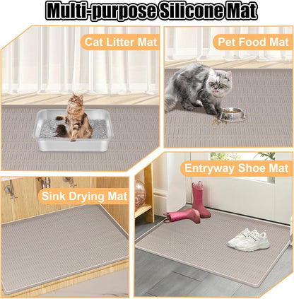 Silicone Cat Litter Mat 47" X 35" Cat Mat for Litter Box, Khaki | Extra Large Cat Litter Trapping Mat for Floor, Waterproof, Non-Slip Kitty Litter Box Mat with Raised Edge, Easy to Clean8