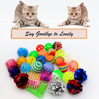 LASOCUHOO Cat Toys Kitten Assortment - Rainbow, Crinkle, Sparkle, Bell & Sisal Balls for All Cats - 30 Packs4