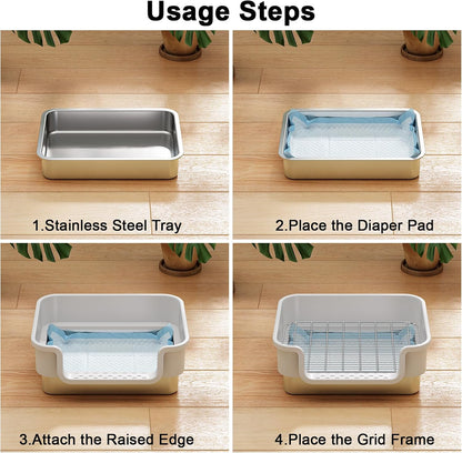 Stainless Steel Sifting Litter Box for Rabbit, Bunny, 16.9×13.4 In(L×W) | Raised Border, Split Double-Layer, Metal Grate, Easy Clean, Extra-Large Space for Guinea Pig, Ferret6