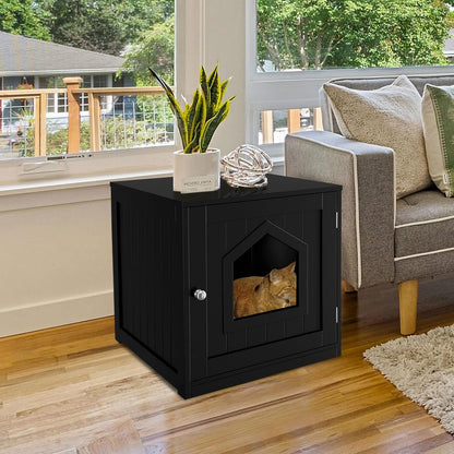 ZENY Hidden Cat Litter Box Furniture - Enclosed Cabinet with Vent Holes, Indoor Wooden Washroom, End Table, Nightstand (Black)7