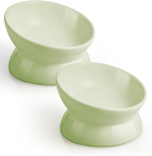 Loejan Elevated Cat Food Bowl, 5 Oz Ceramic Raised and Tilted Water Bowl, anti Vomiting and Protect Pets' Spines Dishes for Small Dog, Fat Faced Cat, Kitten (White, 1 Pack)13