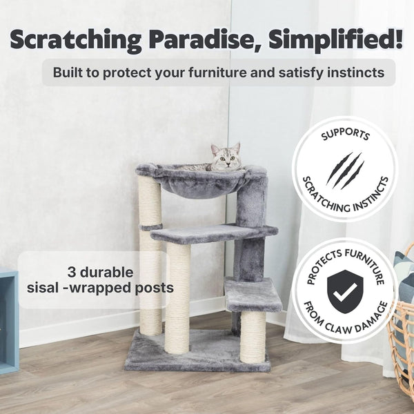 TRIXIE Baza Senior Cat Tree with Hammock and Steps | Scratching Posts | Cat Playground | Gray Medium2