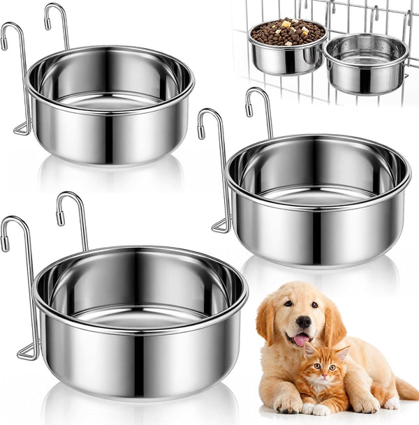Zhehao 4 Pack Hanging Dog Water and Food Bowls for Kennel Cage, No Spill Dog Crate Water Bowl, Stainless Steel Bowls Dish for Dogs Crate Cage Accessories (35Oz & 50Oz & 65Oz)8