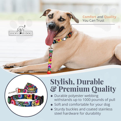 Lucky Love Dog - Easy Click Buckle Dog Collar with Leash Set Combo, Durable & Comfortable for Male & Female Dogs, Pet Collar for Medium Dogs, Secure Fit - Blackbird Combo, Medium6