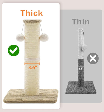 Made4Pets Tall Cat Scratching Post, 23.6" Natural Sisal Cat Scratcher with Hanging Balls, Heavy Duty and Thicker Scratching Post for Indoor Cats Adults, Sturdy Base Cat Scratch Post, Beige2