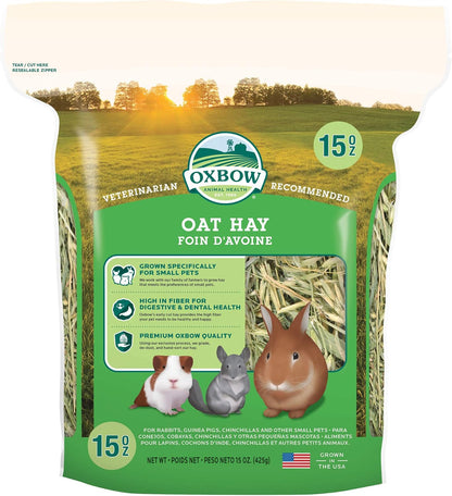 Oxbow Oat Hay, Rabbit & Guinea Pig Hay, High Fiber for Digestive Health, Grown in the USA, Veterinarian Recommended Small Pet Supplies, for Rabbits, Guinea Pigs, & Chinchillas, 15 Oz. | Oxbow Oat Hay, Bunny Hay for Rabbits, Guinea Pigs, Bunnies and Chinchillas, Hand-Sorted, De-Dusted, Made in USA1