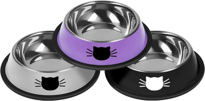 Serentive 2 Pcs Non-Slip Stainless Steel Small Cat Food Bowls - Unbreakable, Thicken 7 Oz Cat Dishes - Indoor, Removable Rubber Base, Easily Clean, Lovely Color12