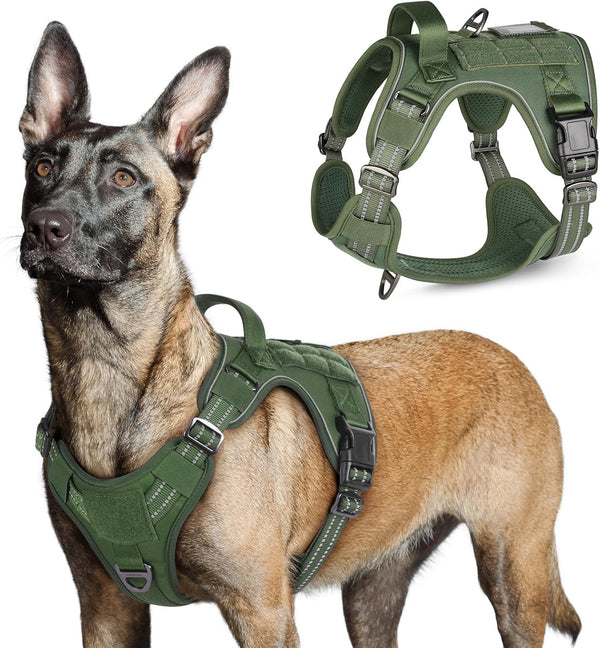 Rabbitgoo Tactical Dog Harness for Large, No Pull Military Service Vest | Molle & Handle, Heavy Duty, Adjustable, Reflective Straps, Easy Control for Training Walking, Black, Large57