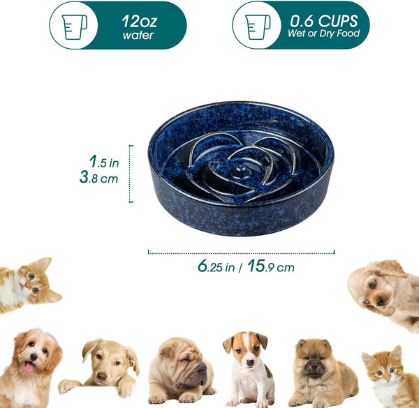 Vancasso Slow Feeder Dog Bowl, 0.6 Cups Ceramic Dog Food Dish for Fast Eaters Small Breed, Puzzle Bowl for Small Dogs and Cats, Blue2
