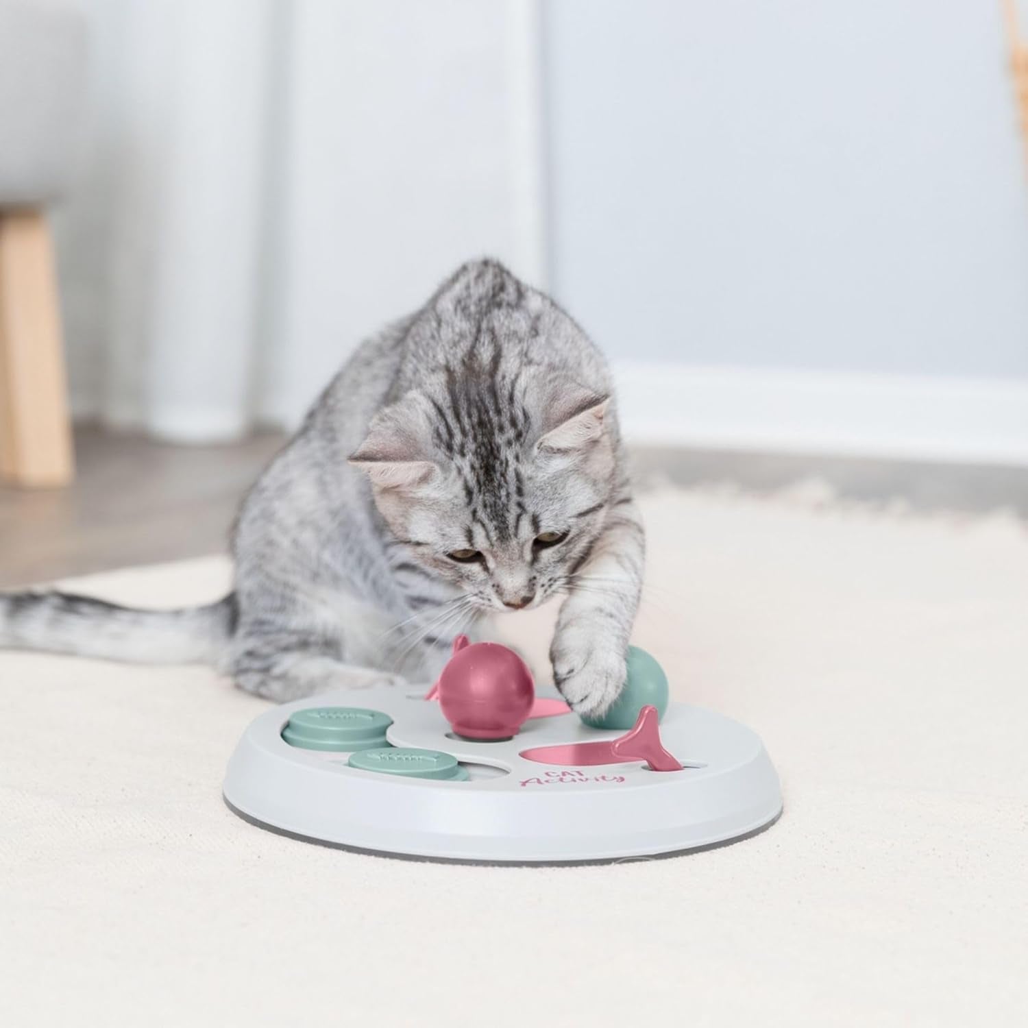 trixie-cat-activity-flip-board-4-module-treat-puzzle-enrichment-toy-for-mental-stimulation-slow-feeding-interactive-cat-toy-for-indoor-cats-berry-gray-9-x-9-x-2-5-in