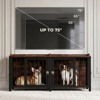 BOINN 63" Heavy Duty Dog Crate Furniture with 4 Doors, Removable Divider & Openable Top, Indoor Dog Kennel with Raised Edge Tabletop, Double Dog Cage for Medium Large Dogs, Decorative Pet Crate8