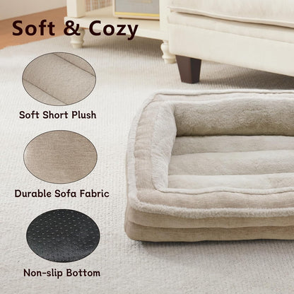 Laojin Balhen Cat Couch for Pets, Washable Cat Beds for Indoor Cats, Super Soft Plush Supportive Dog Couch Bed for Puppy and Kitten with Anti-Slip Bottom, 24Inch, Beige2