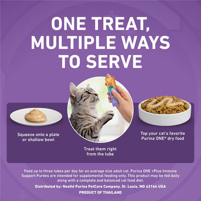 Purina ONE plus Immune Support Purees with Real Chicken Lickable Cat Treats - 1.4 Oz (Pack of 4)6