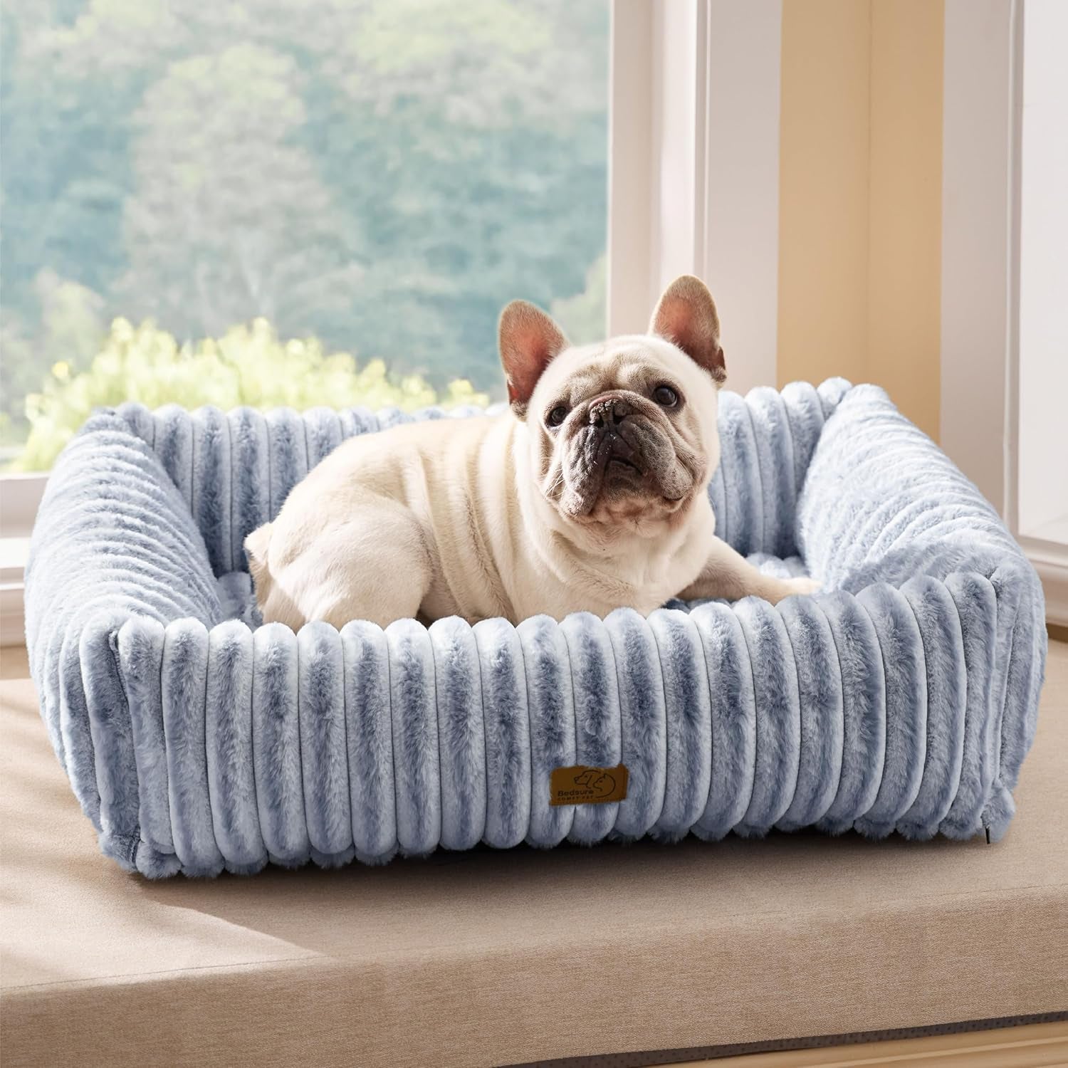 bedsure-comfyfleece™-cute-dog-bed-for-small-medium-dogs-washable-25in-cream-furry-puppy-beds-square-rectangle-orthopedic-corduroy-aesthetic-pet-beds-removable-zipper-cover-non-slip-bottom-up-to-15-lbs