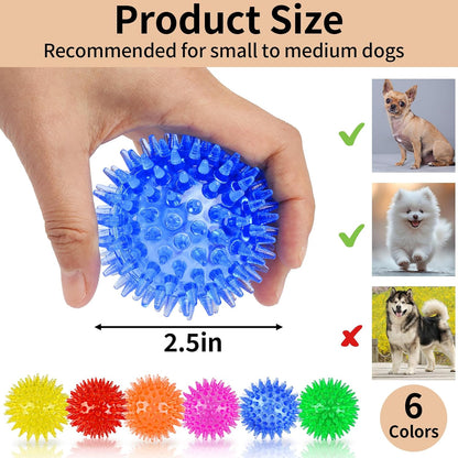 6 Pack Squeaky Spiky Dog Balls, Puppy Chew Toys for Teething, Small | Food-Grade TPR Rubber Durable, Interactive Fetch Floating Dog Pool Ball Toy for Chewers for Small Medium2