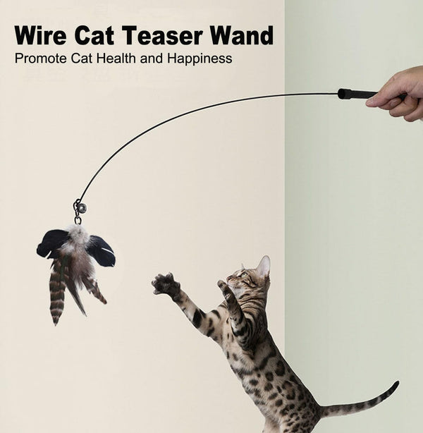 Yauende Cat Feather Toys, Indoor Cat Interactive Toys, 2 PCS Flexible Wire and 5 PCS Cat Feather Toys, for Bored Indoor Cats, Indoor Cat Chase Toys5