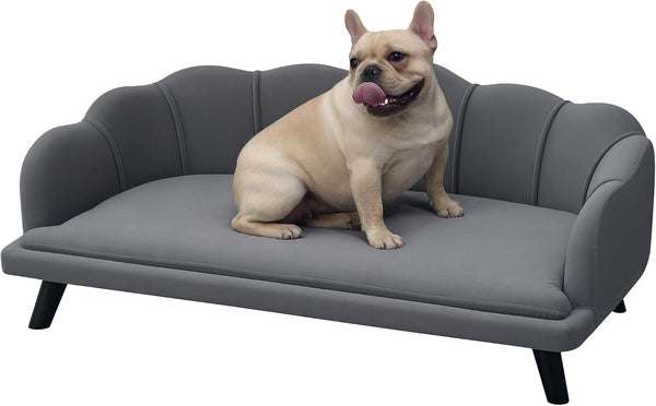 Pawhut Velvet Large Dog Couch with Foam Cushion for Big Dogs Charcoal Gray | Soft and Cute Puppy Sofa Bed, Pearl Design1