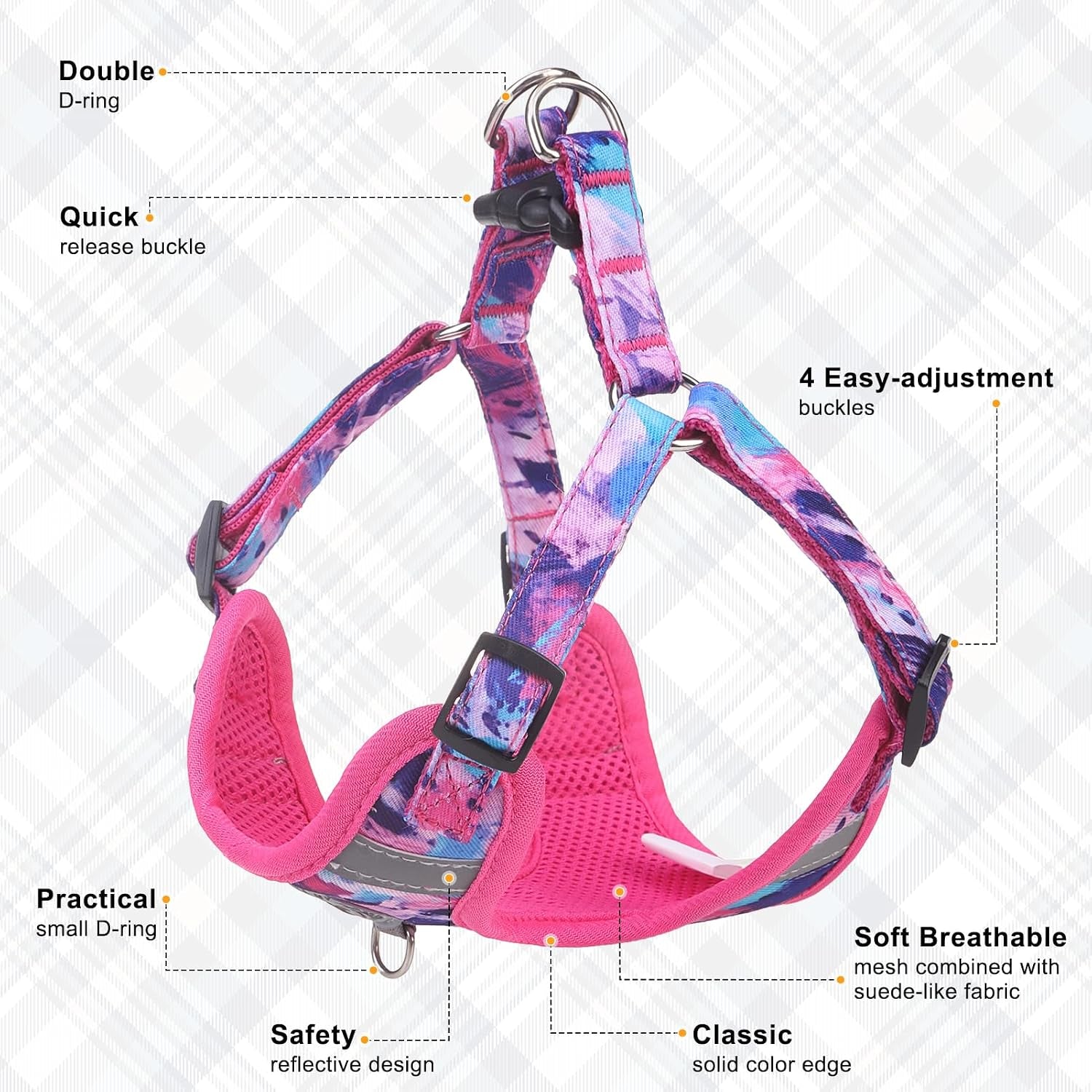 beautyzoo-dog-harness-collar-and-leash-set-no-pull-step-in-dog-harness-for-large-dogs-reflective-no-choke-puppy-vest-harness-adjustable-soft-padded-pet-vest-for-french-bulldog-dark-pink-l