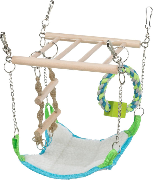 Trixie Small Animal Suspension Bridge, Hanging Cage Accessory with Hammock and Climbing Toys - Ladder and Ring, Ideal for Rats, Ferrets, Guinea Pigs, Mice1