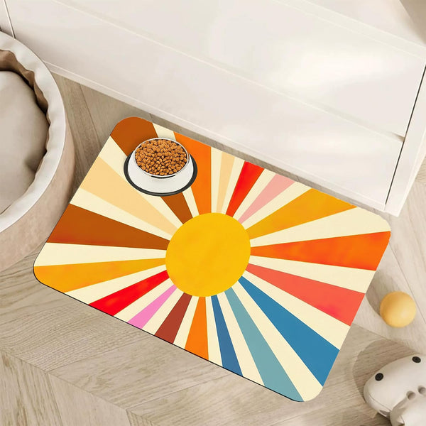 Fish Boho Dog Food Mat for Floors,Ocean Absorbent Quick-Dry Pet Feeding Mat,Cat Dog Bowl Mats for Food and Water,Non-Slip Pet Accessories Supplies 12"X20"11