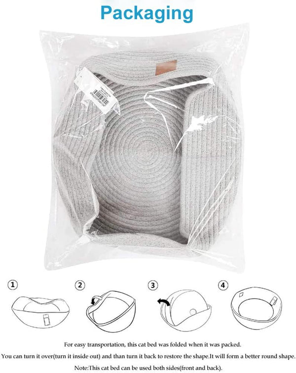 Large Cat Bed Basket round Cotton Rope Woven - Calming Rope Bed Sleep Surface 17.7 Inches(45 Cm),Cozy Scratching Indoor Pet Bed for a Large Cat or 2 Small Cats,Fit up to 20 Lbs Pets,Washable,Grey7