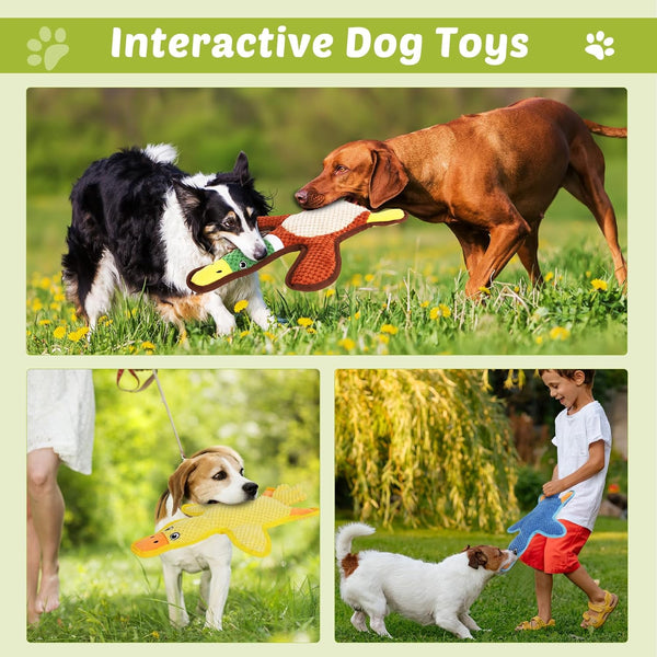 Dog Toys 3-Pack Cute Duck Shapes Puppy Toys No-Stuffing Squeaky and Crinkle Interactive Dog Chew Toy for Small to Large Breeds6